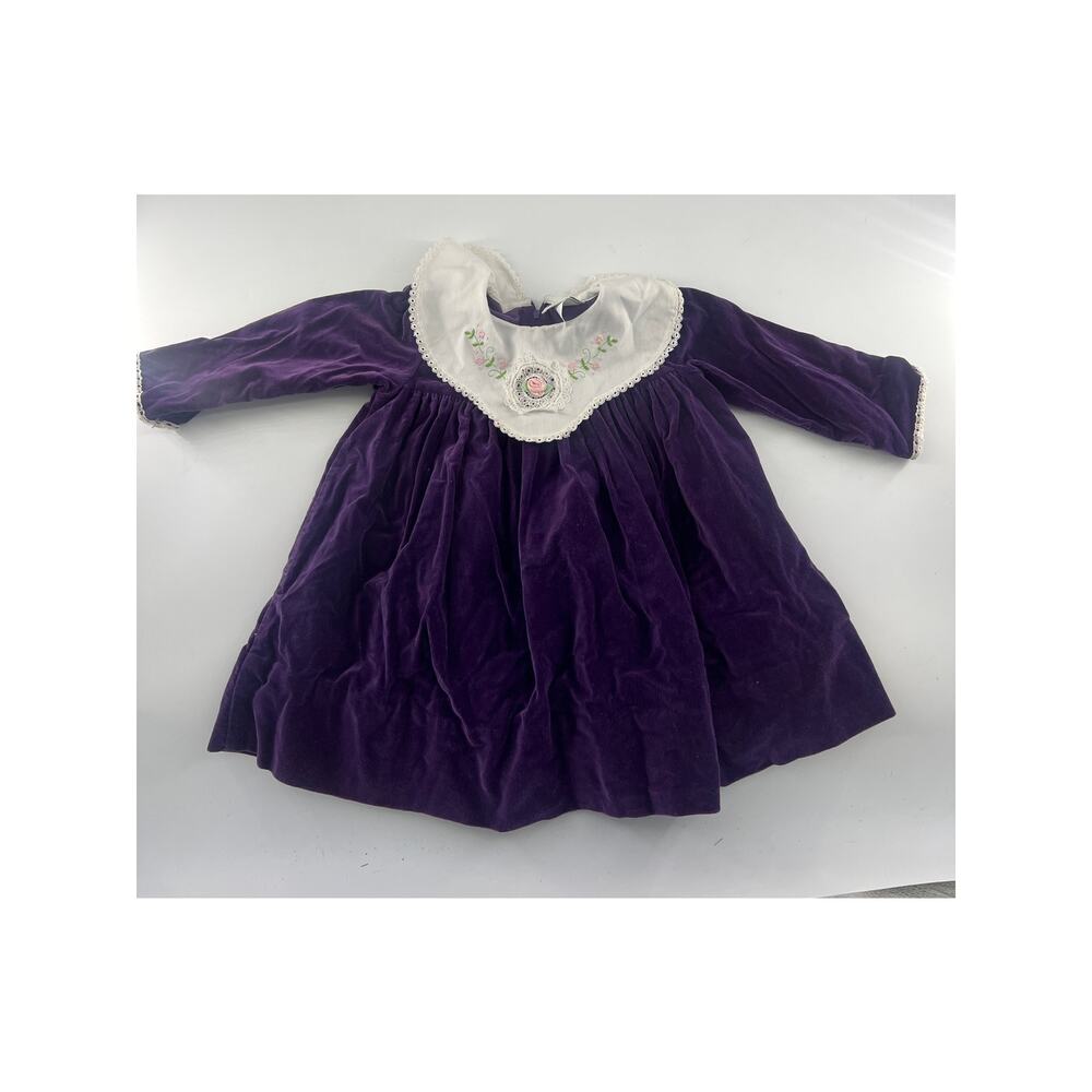 Vintage Baby Togs Girls Dress 39328 Purple Lace Floral Embroidery One Piece Baby